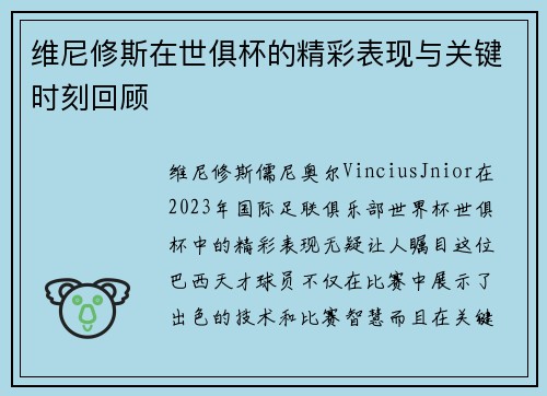 维尼修斯在世俱杯的精彩表现与关键时刻回顾