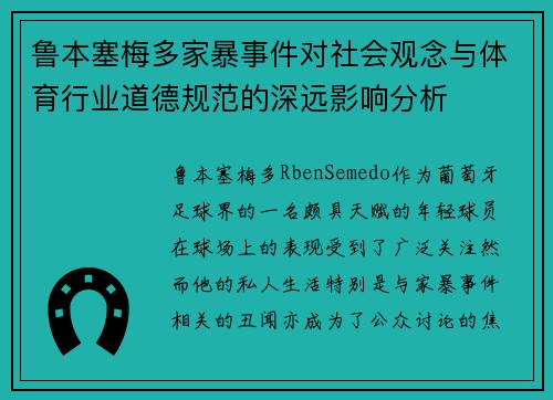 鲁本塞梅多家暴事件对社会观念与体育行业道德规范的深远影响分析